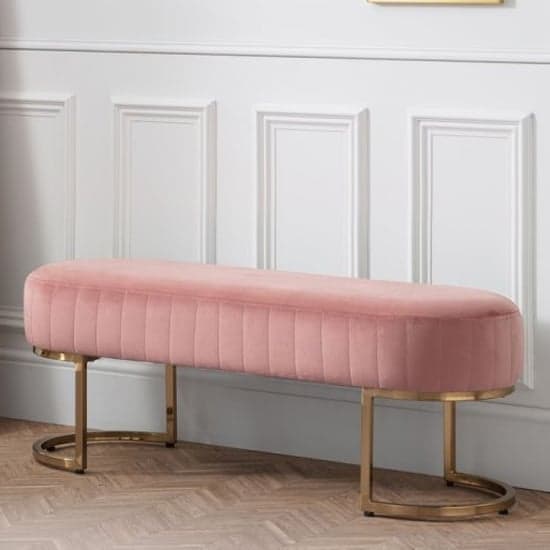 Halle Velvet Upholstered Hallway Bench In Dusky Pink_1