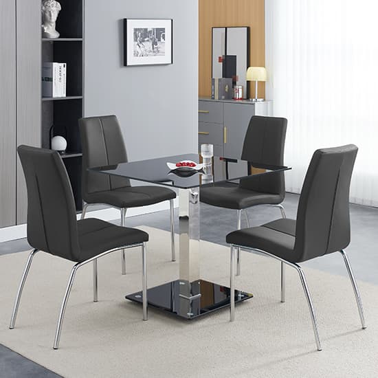 Hartley Black Glass Bistro Dining Table 4 Opal Black Chairs_1