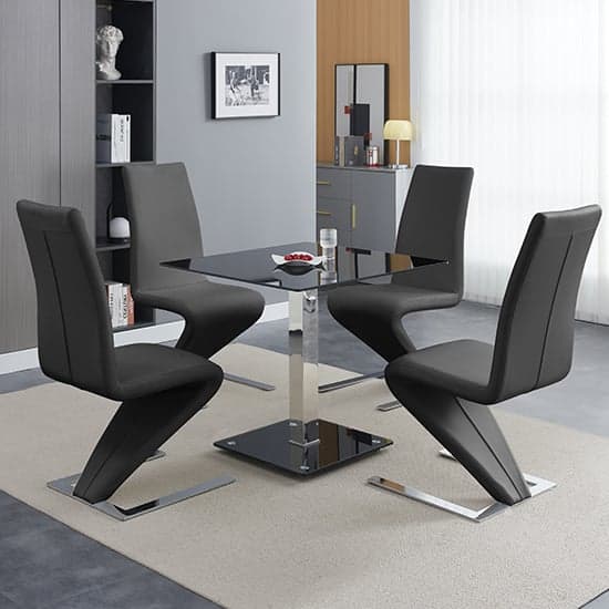 Hartley Black Glass Bistro Dining Table 4 Demi Z Black Chairs_1