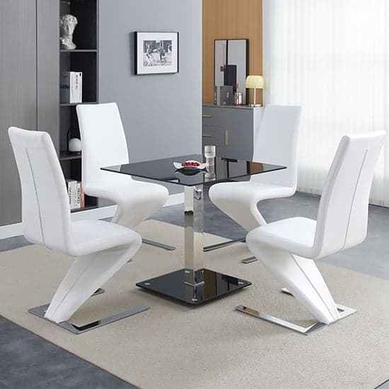 Hartley Black Glass Bistro Dining Table 4 Demi Z White Chairs_1