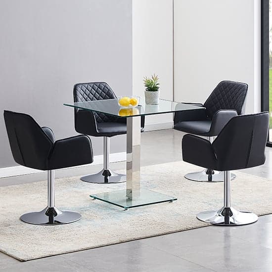 Hartley Clear Glass Dining Table With 4 Bucketeer Black Chairs_1