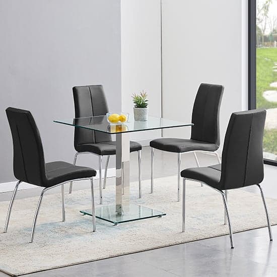 Hartley Clear Glass Dining Table With 4 Opal Black Chairs_1