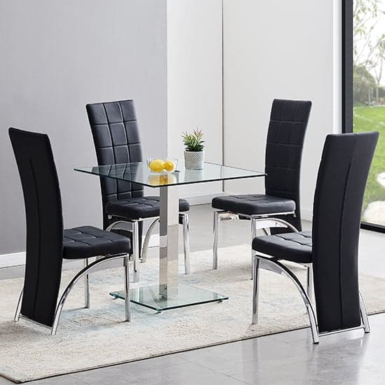 Hartley Clear Glass Dining Table With 4 Ravenna Black Chairs_1