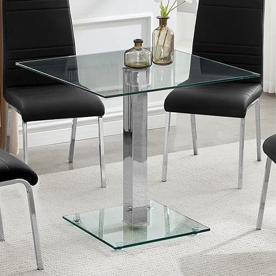 Hartley Clear Glass Dining Table With 4 Dora Black Chairs_2