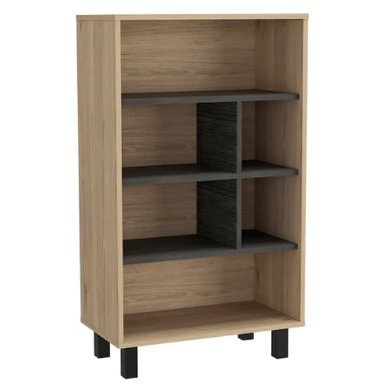 Heswall Wooden Bookcase In Washed Oak And Carbon Grey_2