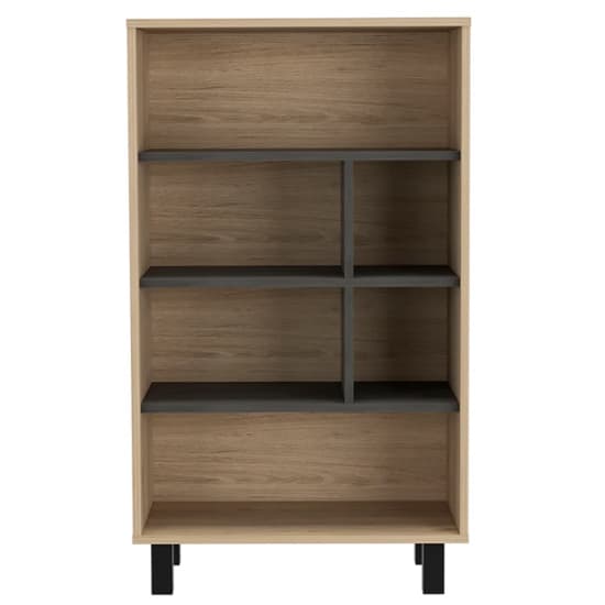 Heswall Wooden Bookcase In Washed Oak And Carbon Grey_3