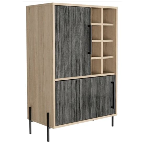 Heswall Wooden Wine Cabinet In Washed Oak And Carbon Grey_1