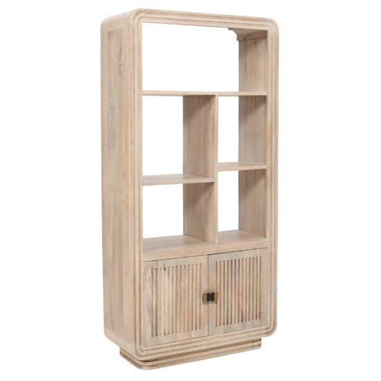 Harvey Carved Mango Wood Bookcase With 2 Doors In Natural_2