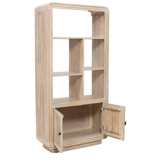 Harvey Carved Mango Wood Bookcase With 2 Doors In Natural_3
