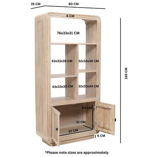 Harvey Carved Mango Wood Bookcase With 2 Doors In Natural_4