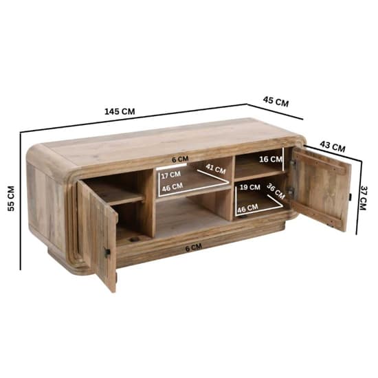 Harvey Carved Mango Wood TV Stand With 2 Doors In Natural_5