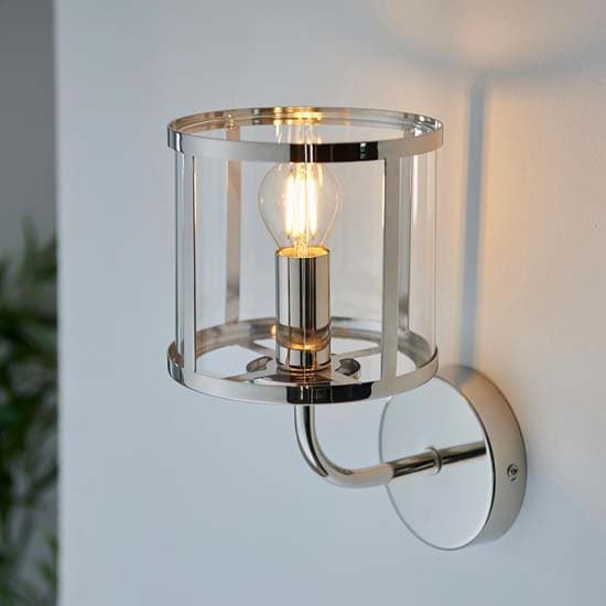 Hasselt Clear Glass Shade Wall Light In Bright Nickel_2