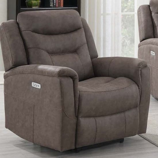 Hasselt Electric Fabric Recliner 1 Seater Sofa In Brown_1