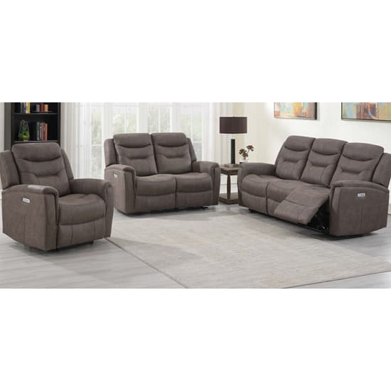 Hasselt Electric Fabric Recliner 2 Seater Sofa In Brown_2