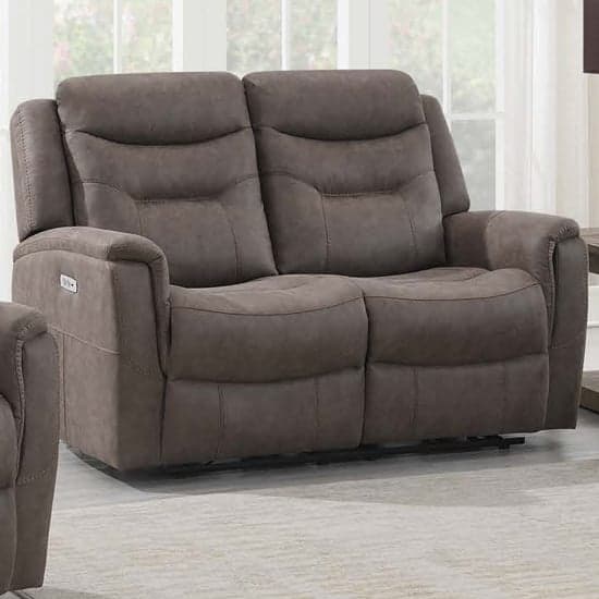 Hasselt Electric Fabric Recliner 2 Seater Sofa In Brown_1