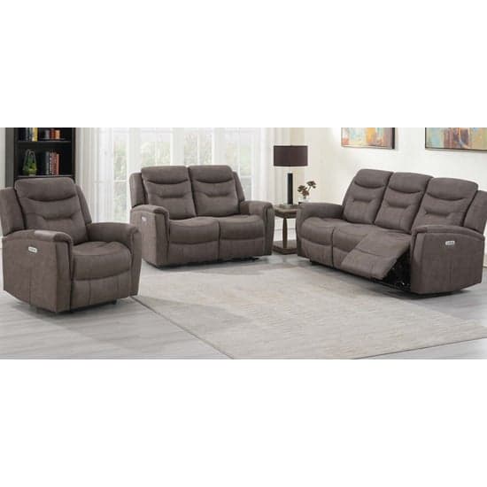 Hasselt Electric Fabric Recliner 3+2 Sofa Set In Brown_2