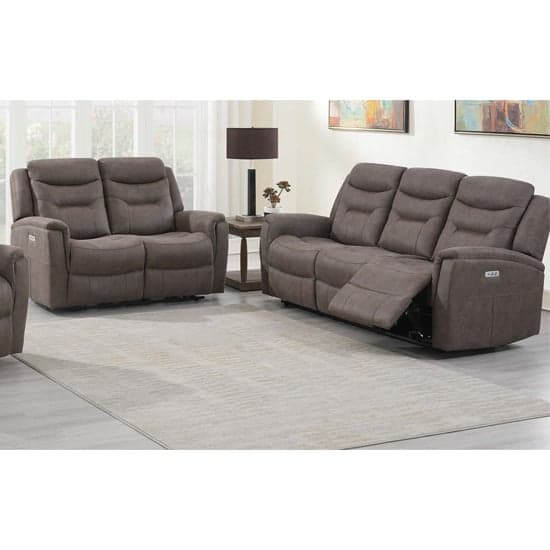 Hasselt Electric Fabric Recliner 3+2 Sofa Set In Brown_1