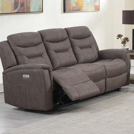 Hasselt Electric Fabric Recliner 3 Seater Sofa In Brown_1