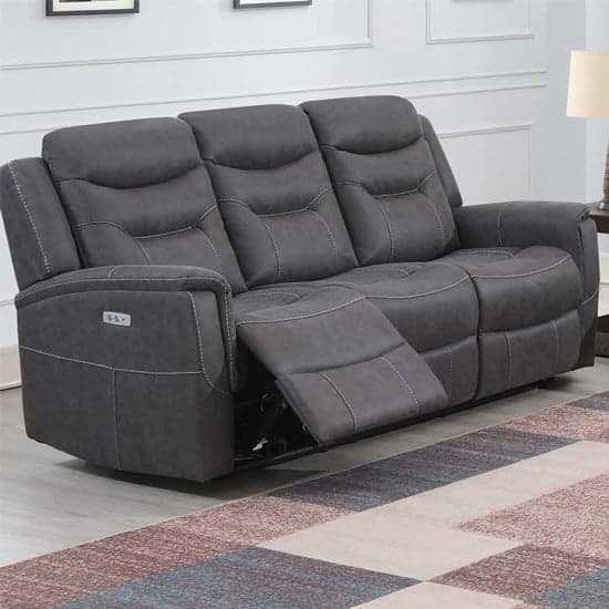Hasselt Electric Fabric Recliner 3 Seater Sofa In Grey_1