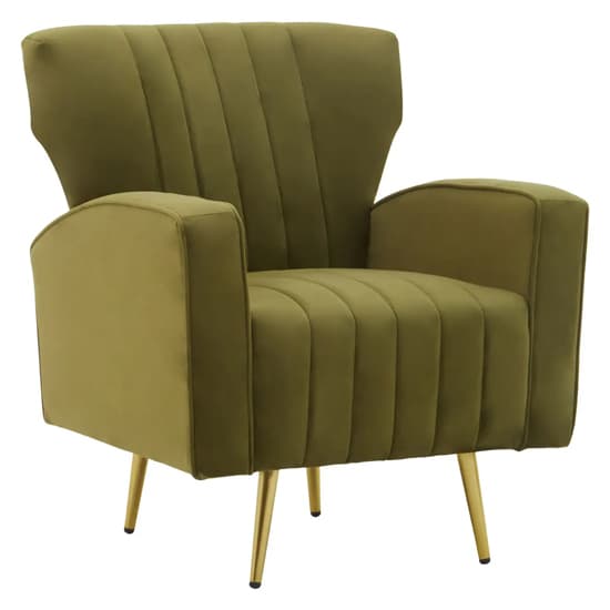 Hasselt Velvet Armchair In Green With Gold Metal Legs_3
