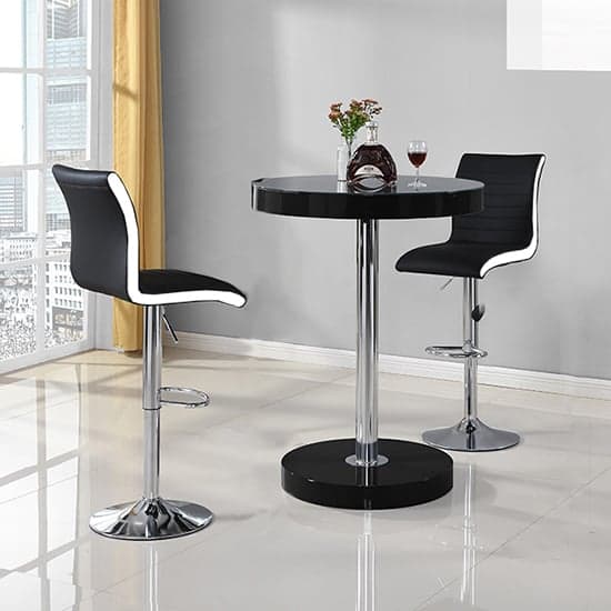 Havana Bar Table In Black With 2 Ritz Black And White Bar Stools_2