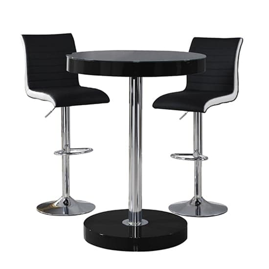 Havana Bar Table In Black With 2 Ritz Black And White Bar Stools_3