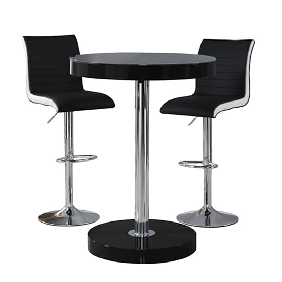 Havana Bar Table In Black With 2 Ritz Black White Bar Stools