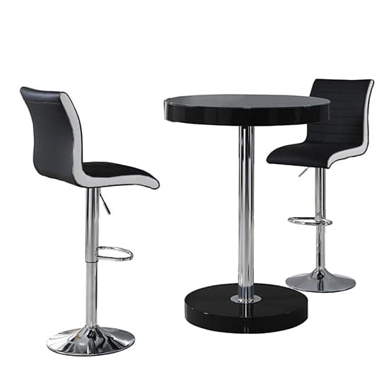 Havana Bar Table In Black With 2 Ritz Black And White Bar Stools_4