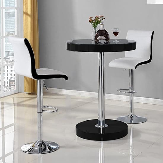 Havana Bar Table In Black With 2 Ritz White And Black Bar Stools_2