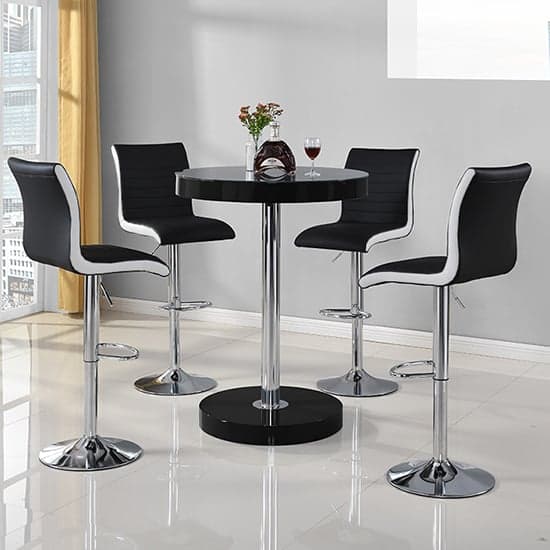 Havana Bar Table In Black With 4 Ritz Black And White Bar Stools_1