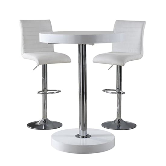 Havana Bar Table In White With 2 Ripple White Bar Stools_3