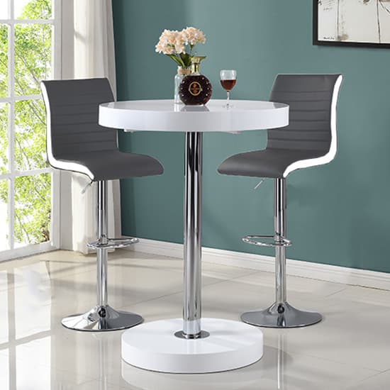 Havana White Gloss Bar Table With 2 Ritz Grey White Stools | Furniture ...