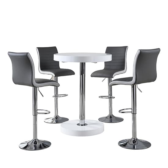Havana Bar Table In White With 4 Ritz Grey And White Bar Stools