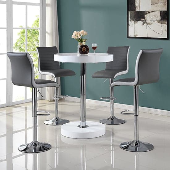 Havana Bar Table In White With 4 Ritz Grey And White Bar Stools_1