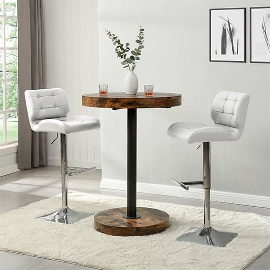 Havana Rustic Oak Wooden Bar Table With 2 Candid White Stools_1