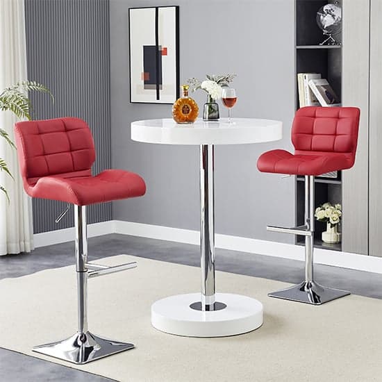 Havana White High Gloss Bar Table With 2 Candid Bordeaux Stools_2