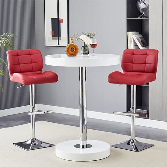 Havana White High Gloss Bar Table With 2 Candid Bordeaux Stools_1