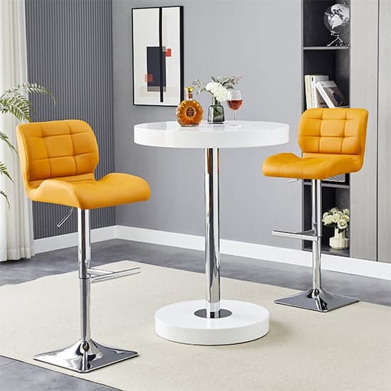Havana White High Gloss Bar Table With 2 Candid Curry Stools_2