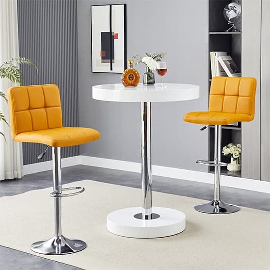 Havana White High Gloss Bar Table With 2 Coco Curry Stools_2
