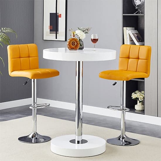 Havana White High Gloss Bar Table With 2 Coco Curry Stools_1