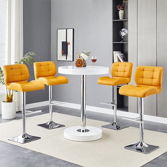 Havana White High Gloss Bar Table With 4 Candid Curry Stools_1