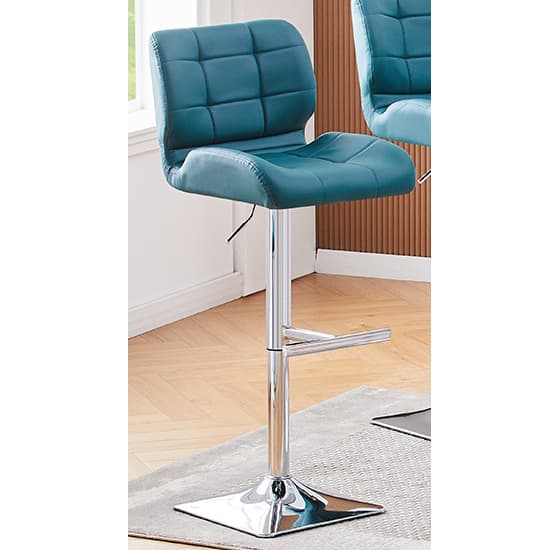 Havana White High Gloss Bar Table With 4 Candid Teal Stools_3