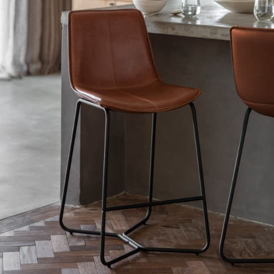 Holland Brown Leather Bar Chairs With Metal Base In A Pair Furniture