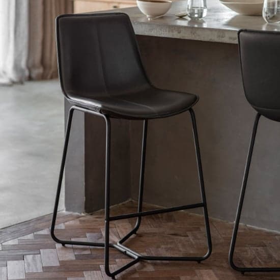 Holland Charcoal Leather Bar Chairs With Metal Base In A Pair_2