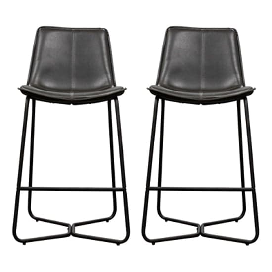 Holland Charcoal Leather Bar Chairs With Metal Base In A Pair_1