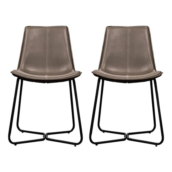 Holland Ember Leather Dining Chairs With Metal Base In A Pair