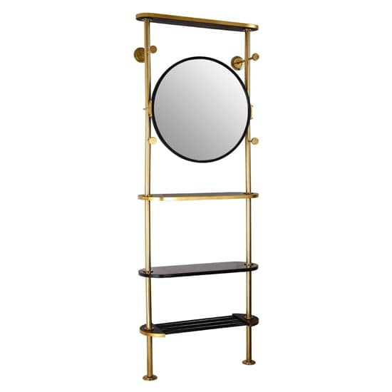 Hawkon Metal Coat Stand With Round Mirrror In Black And Brass_2