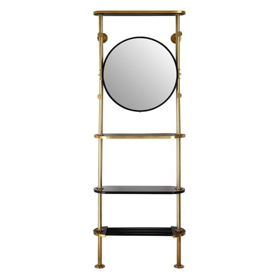 Hawkon Metal Coat Stand With Round Mirrror In Black And Brass_1