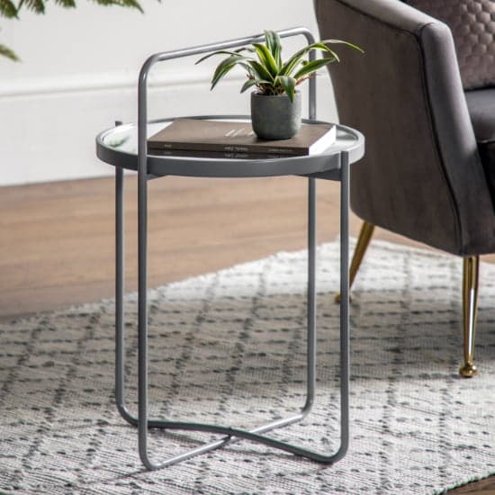 Hawley Round Glass Side Table With Metal Frame In Grey_1