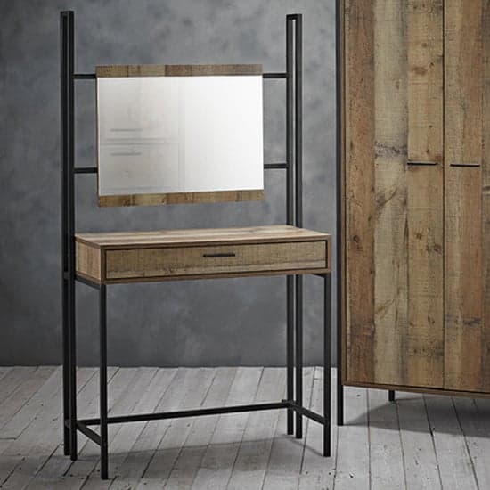 Haxtun Wooden Dressing Table With Mirror In Distressed Oak
